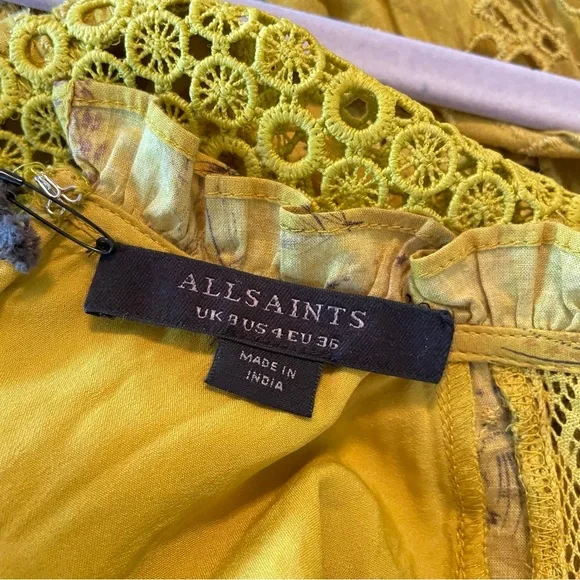 NWT ALLSAINTS Women’s Sia Demoir Broderie Dress Olive - US4 - Picture 12 of 13